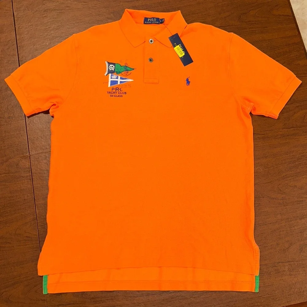 Polo Ralph Lauren Mens Orange Yacht Club 1st Class Nautical Polo Shirt Large NWT